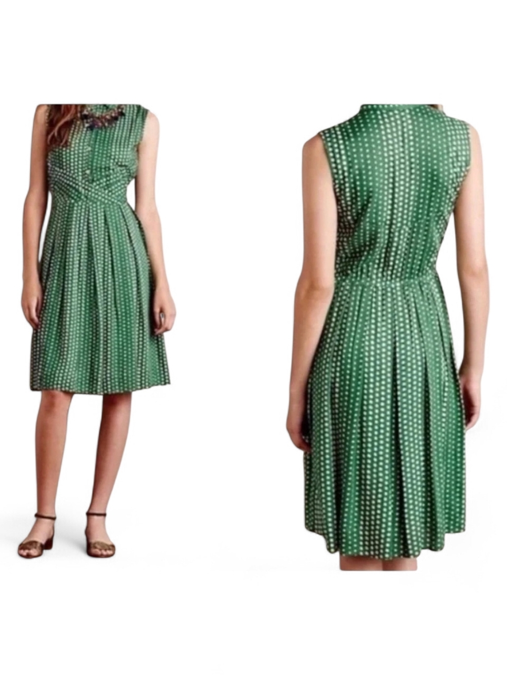 Anthropologie 11.1 Tylho Emerald Green & White Polka Dot Sleeveless Dress S - Picture 3 of 12